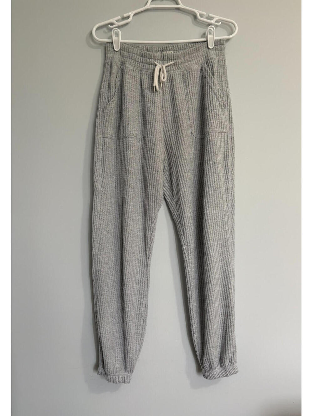 Gilly Hicks Womens Gray Waffle Knit Joggers Drawstring Lounge Pants Small